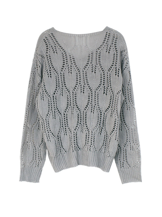 Women's Sweaters V Neck Crochet Hollow Out Winter Pullover Sweaters