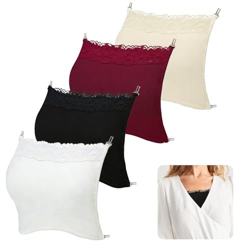 4 PCS Modesty Panel Cleavage Cover Up for Low Neckline - Lace Cami Inserts for Women Low Cut Dresses, Mock Camisole Lace Bandeau Bra Overlay,