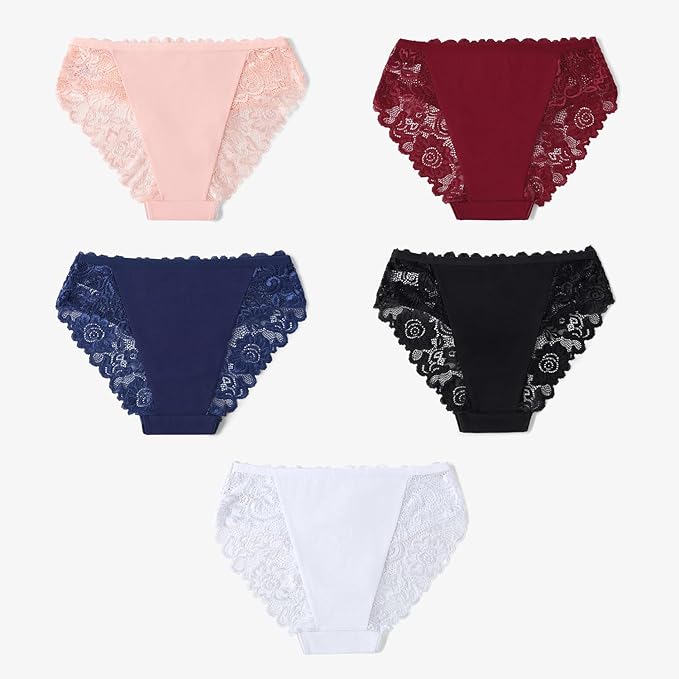 everyjoys Sexy Underwear Lace Panties for Women Bikini Underwear Hipster Underpants Lace Soft Breathe Briefs Multipack 5-Pack