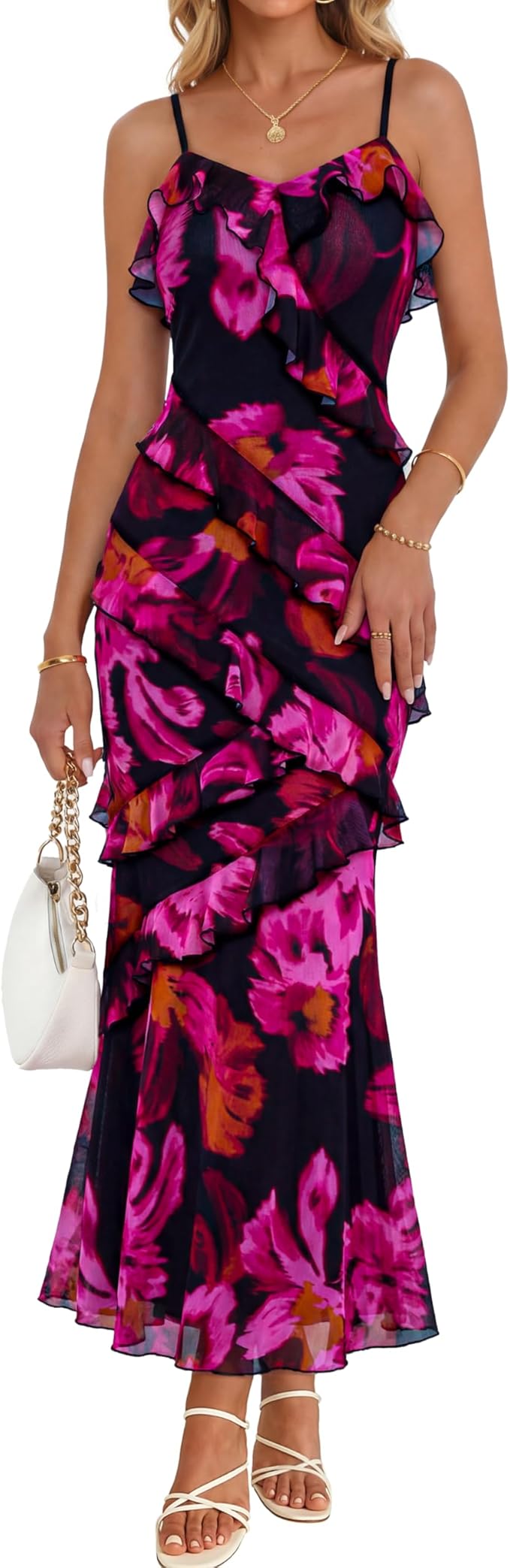 Summer Floral Wedding Guest Maxi Dress Women 2026 Vacation Formal Bodycon Spaghetti Strap Cocktail Party Long Dress