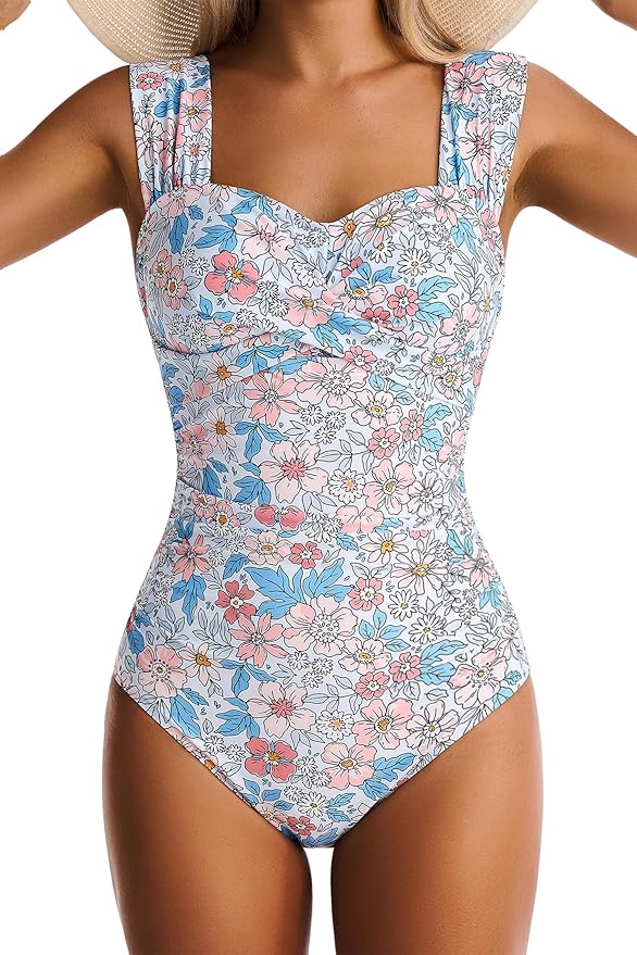 Womens One Piece Swimsuits Tummy Control Bathing Suits Modest Full Coverage Swimsuit Wide Straps Swimwear