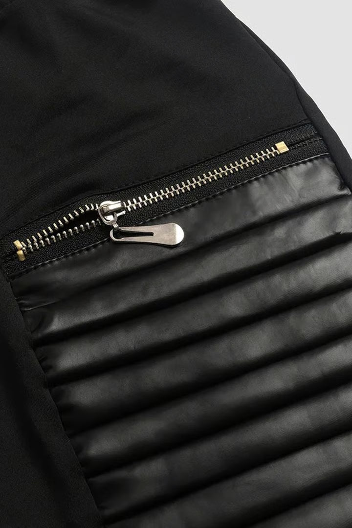 FAUX LEATHER PANTS WITH CONTRASTING TRIM AND ZIPPER✨