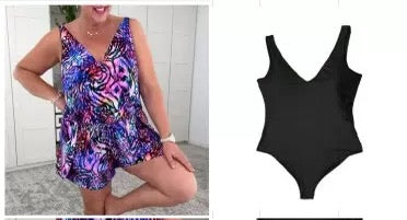 V Neck Colorful Print One Piece Swimsuit