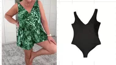 V Neck Colorful Print One Piece Swimsuit