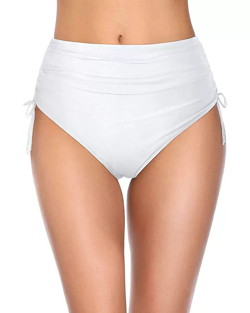 Women's High Waisted Bikini Bottoms Full Coverage Tummy Control Swim Bottom String Tie Side Tankini Brief