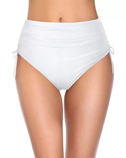 Women's High Waisted Bikini Bottoms Full Coverage Tummy Control Swim Bottom String Tie Side Tankini Brief