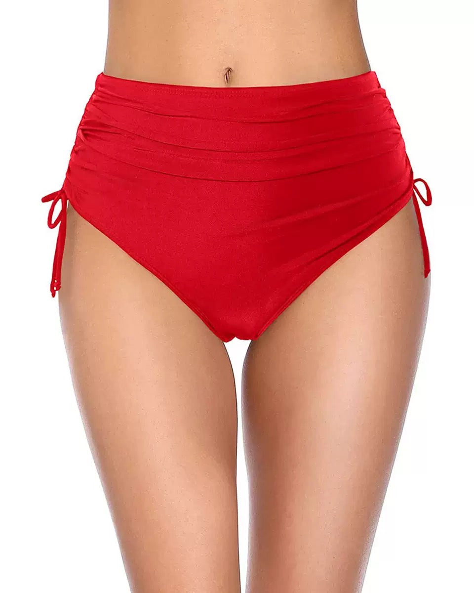 Women's High Waisted Bikini Bottoms Full Coverage Tummy Control Swim Bottom String Tie Side Tankini Brief