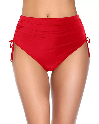 Women's High Waisted Bikini Bottoms Full Coverage Tummy Control Swim Bottom String Tie Side Tankini Brief