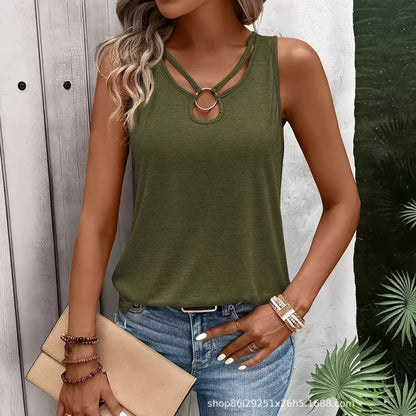 Womens Tank Tops Summer Tank Tops for 2026 Cut Out Ring Keyhole Neck Sleeveless Fashion Cute Tee Shirts Clothes