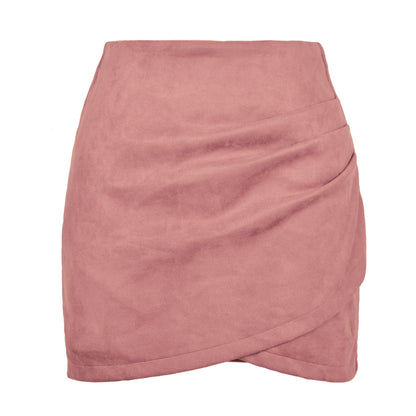 Faux Suede Mini Skirts for Women Ruched Wrap Skorts
