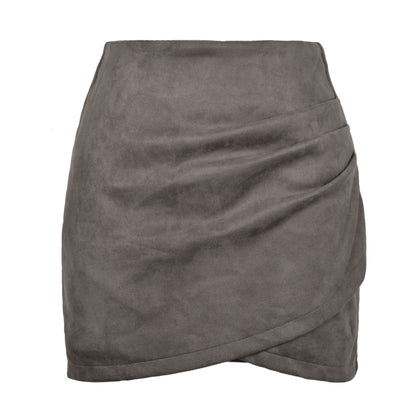 Faux Suede Mini Skirts for Women Ruched Wrap Skorts