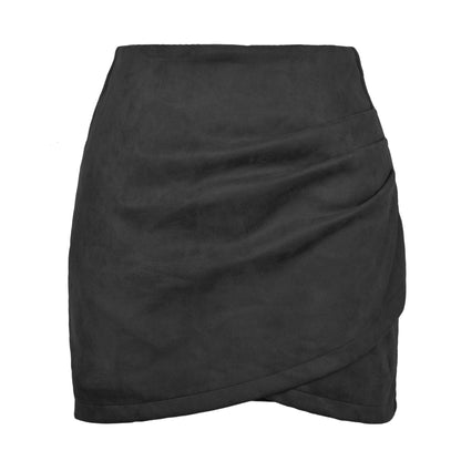 Faux Suede Mini Skirts for Women Ruched Wrap Skorts