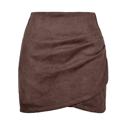 Faux Suede Mini Skirts for Women Ruched Wrap Skorts