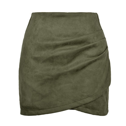 Faux Suede Mini Skirts for Women Ruched Wrap Skorts