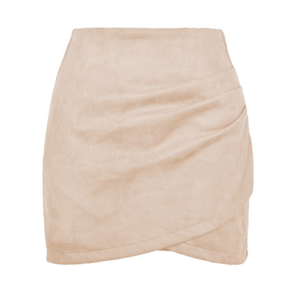 Faux Suede Mini Skirts for Women Ruched Wrap Skorts