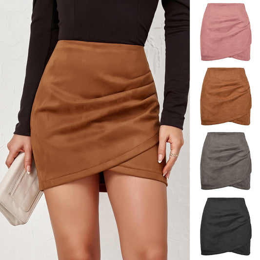 Faux Suede Mini Skirts for Women Ruched Wrap Skorts