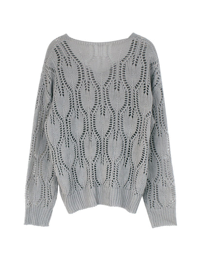 Women's Sweaters V Neck Crochet Hollow Out Winter Pullover Sweaters
