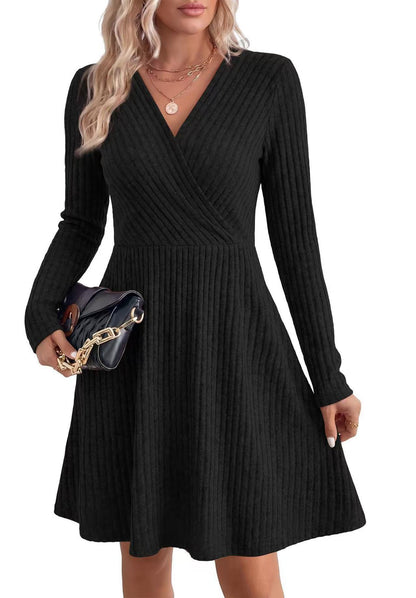 Women's Fall Dresses 2026 Long Sleeve Wrap Sweater Dress with Pockets