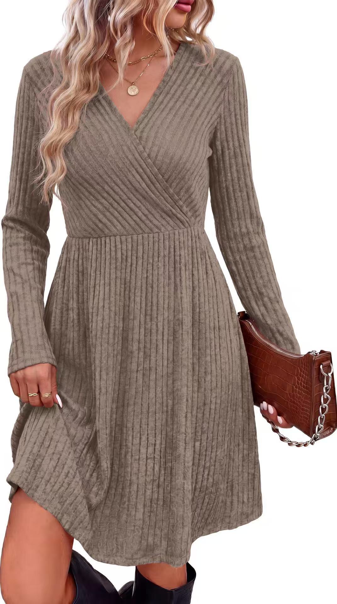 Women's Fall Dresses 2026 Long Sleeve Wrap Sweater Dress with Pockets
