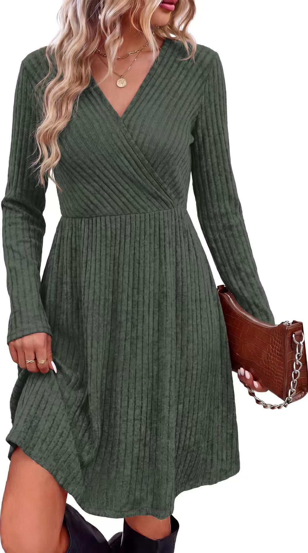 Women's Fall Dresses 2026 Long Sleeve Wrap Sweater Dress with Pockets