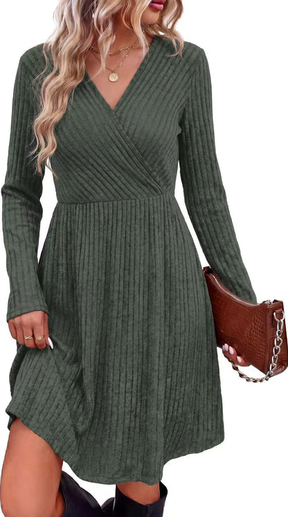 Women's Fall Dresses 2026 Long Sleeve Wrap Sweater Dress with Pockets