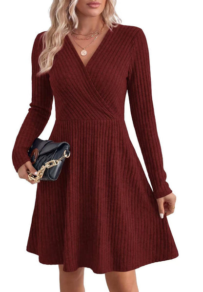 Women's Fall Dresses 2026 Long Sleeve Wrap Sweater Dress with Pockets