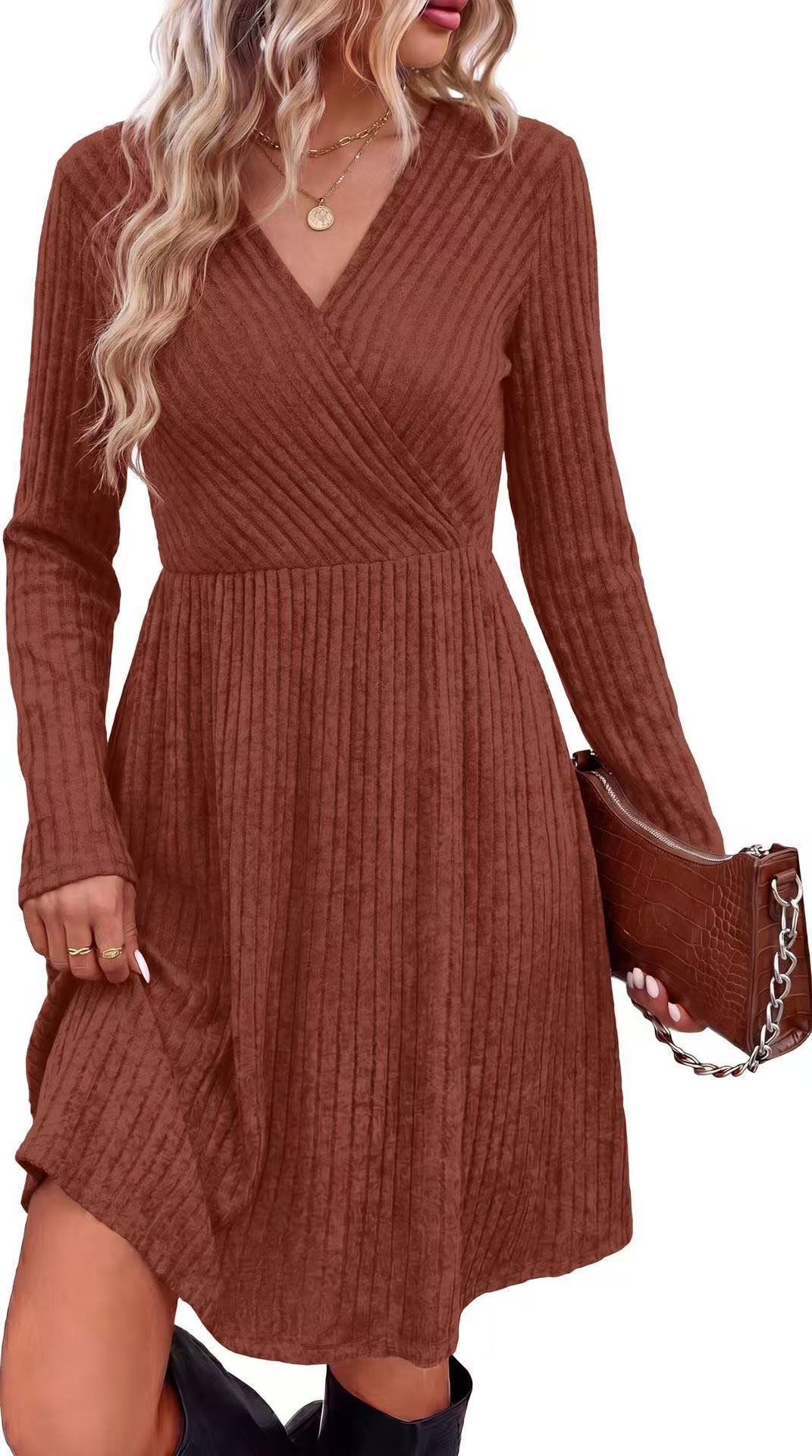 Women's Fall Dresses 2026 Long Sleeve Wrap Sweater Dress with Pockets