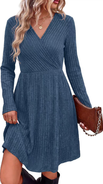 Women's Fall Dresses 2026 Long Sleeve Wrap Sweater Dress with Pockets