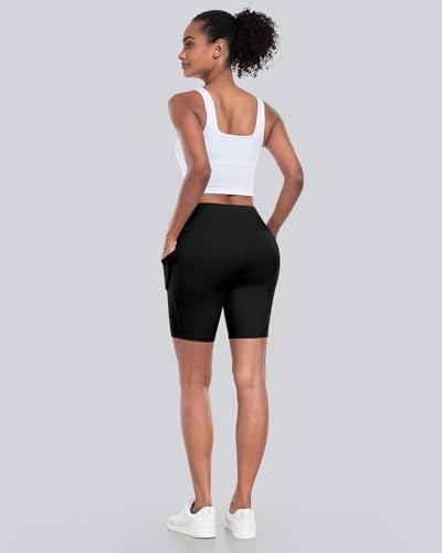 Womens Biker Yoga Shorts with Pocket, High Waisted Tummy Control 5 Inch Workout Spandex Athletic Gym Shorts