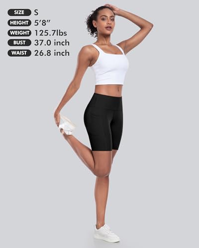 Womens Biker Yoga Shorts with Pocket, High Waisted Tummy Control 5 Inch Workout Spandex Athletic Gym Shorts