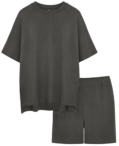 Women's 2 Piece Lounge Sets 2026 Casual Summer Airport Travel Outfits Oversized Shirts Biker Shorts Matching Clothing