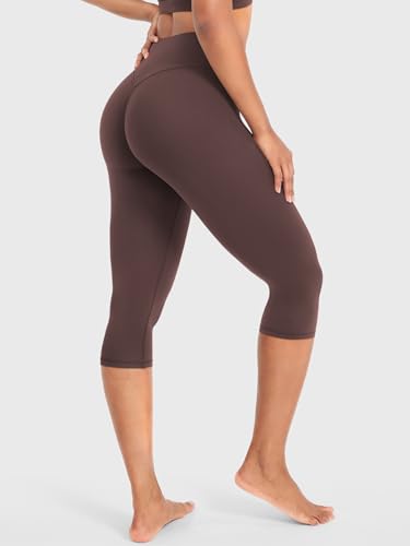 Womens Workout Capri Leggings 17" No Front Seam High Waisted Hidden Scrunch Gym Yoga Pants