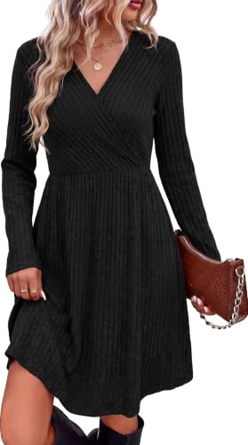 Women's Fall Dresses 2026 Long Sleeve Wrap Sweater Dress with Pockets
