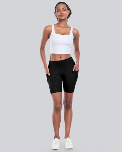 Womens Biker Yoga Shorts with Pocket, High Waisted Tummy Control 5 Inch Workout Spandex Athletic Gym Shorts