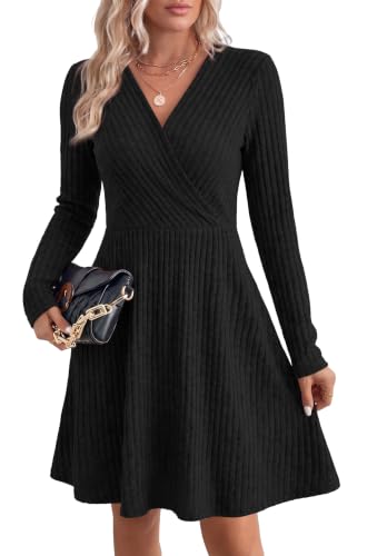 Women's Fall Dresses 2026 Long Sleeve Wrap Sweater Dress with Pockets