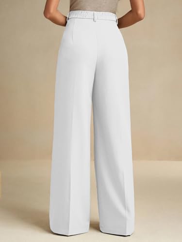 Women's Business Casual Wide Leg Dress Pants, High Elastic Waisted Trousers with Pockets