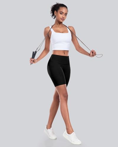 Womens Biker Yoga Shorts with Pocket, High Waisted Tummy Control 5 Inch Workout Spandex Athletic Gym Shorts