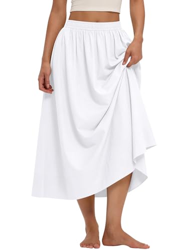 Skirts for Women A-Line Cotton Flowy Maxi Skirt Boho Summer Beach Casual Elastic Waist Dress Outfit with Pockets
