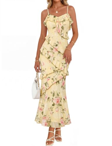 Summer Floral Wedding Guest Maxi Dress Women 2026 Vacation Formal Bodycon Spaghetti Strap Cocktail Party Long Dress