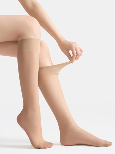 leg elegant Sheer Knee High Stockings for Women, 6 Pairs Knee High Transparent Toes Nylons Pantyhose for Women