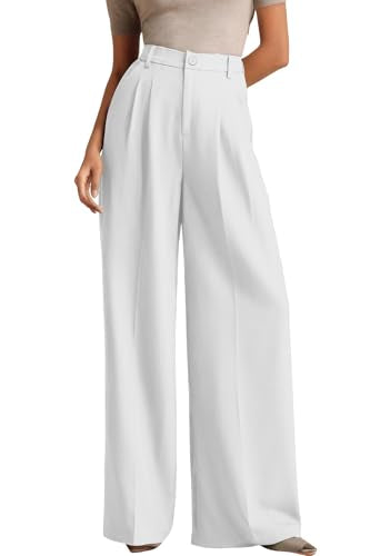Women's Business Casual Wide Leg Dress Pants, High Elastic Waisted Trousers with Pockets