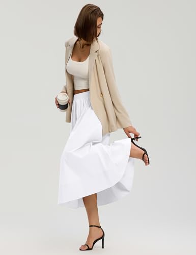 Skirts for Women A-Line Cotton Flowy Maxi Skirt Boho Summer Beach Casual Elastic Waist Dress Outfit with Pockets
