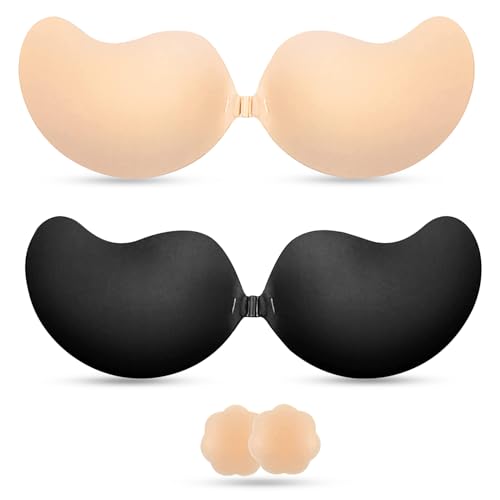 2 Pcs Strapless Sticky Push-Up Bra for Women,Adhesive Invisible Backless Nipple Covers