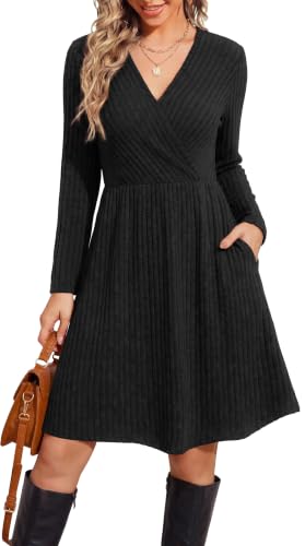 Women's Fall Dresses 2026 Long Sleeve Wrap Sweater Dress with Pockets