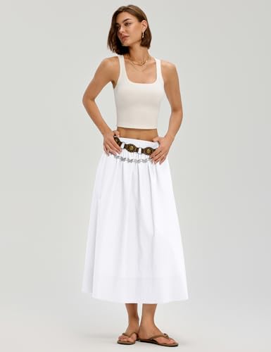 Skirts for Women A-Line Cotton Flowy Maxi Skirt Boho Summer Beach Casual Elastic Waist Dress Outfit with Pockets