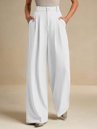 Women's Business Casual Wide Leg Dress Pants, High Elastic Waisted Trousers with Pockets