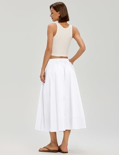 Skirts for Women A-Line Cotton Flowy Maxi Skirt Boho Summer Beach Casual Elastic Waist Dress Outfit with Pockets