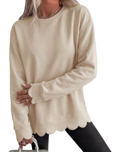 Women's Oversized Crewneck Sweatshirts Scalloped Casual Pullover Tops