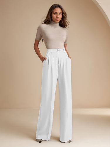 Women's Business Casual Wide Leg Dress Pants, High Elastic Waisted Trousers with Pockets