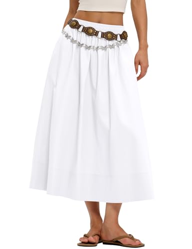 Skirts for Women A-Line Cotton Flowy Maxi Skirt Boho Summer Beach Casual Elastic Waist Dress Outfit with Pockets